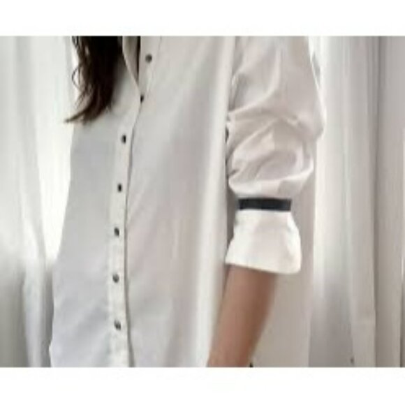 Mother Oxford Womens White Button-Up Boyfriend Shirt With Collared Neck & Long S - Picture 5 of 14